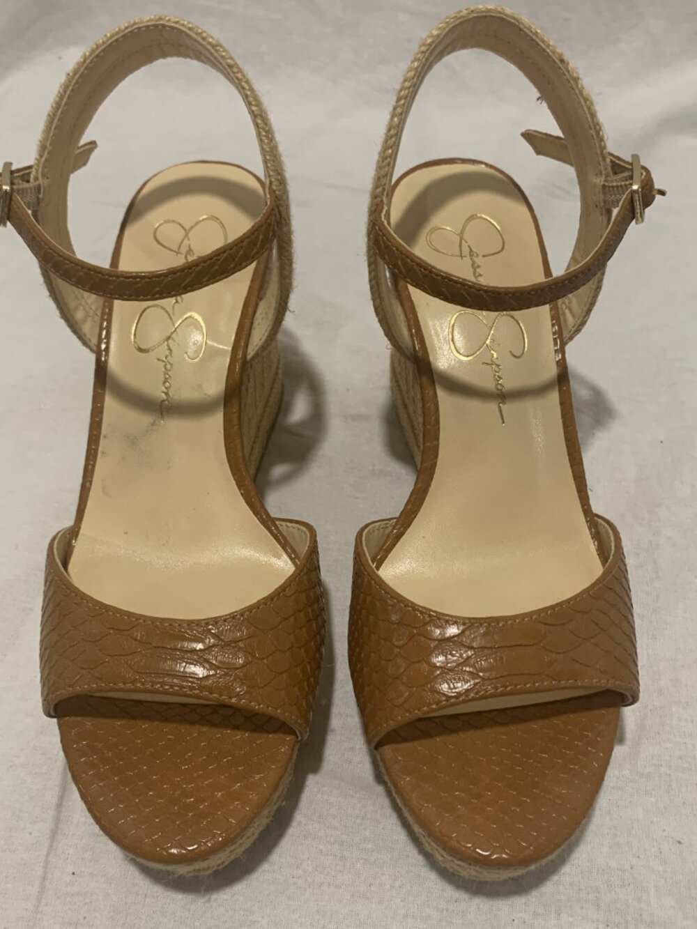 Jessica Simpson Women's 7M Brown Faux Snake Espadrille Wedge Platform Sandals